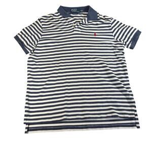VTG Ralph Lauren blue white stripe polo. Faded. Red pony. Size L. preppy, golf